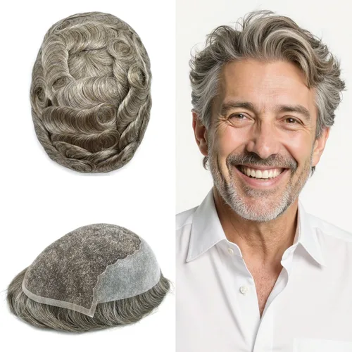 Miniatura 139 de Toupee - Sistemas de reemplazo de cabello para hombre, encaje frontal suizo, nudo blanqueado, pieza de cabello humano natural 1# negro azabache, 8 x
