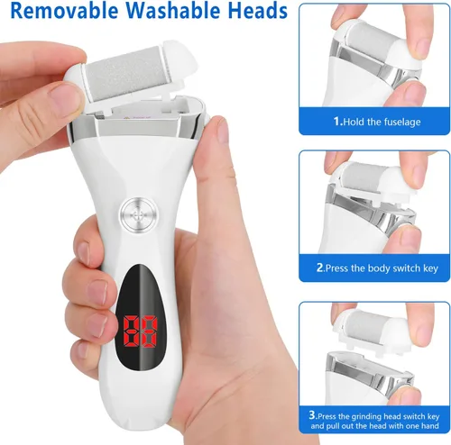 Miniatura 6 de ELMCHEE Kit de removedor de callos de pie eléctrico, removedores de callos recargables 3 cabezales de molienda portátil impermeable para el pie