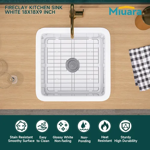 Miniatura 2 de Miuara Fregadero de barra de montaje inferior blanco de 18 pulgadas - Fregadero de cocina pequeño de montaje superior empotrable de 18"x18"x9