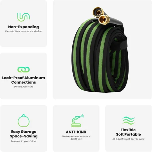 Miniatura 3 de 50FT Garden Hose with Nozzle– High Pressure Nozzle and Flexible Water Hose, All-Weather, Non-Shrinking, Ultra-Lightweight with 3/4" Solid Brass