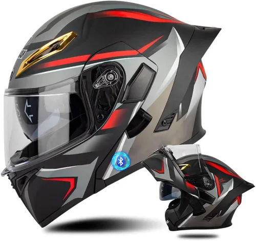 Miniatura 9 de Casco de motocicleta Bluetooth modular, casco moto plegable con visera interior, visera solar, doble lente de seguridad, casco aprobado por DOT