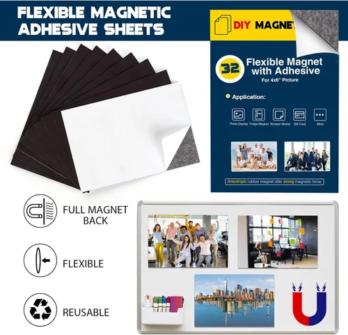 Miniatura 6 de Hojas magnéticas con respaldo adhesivo para imágenes de 4 x 6 (paquete de 32), imanes adhesivos para fotos para el hogar, aula/oficina, imanes