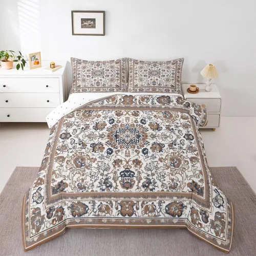 Miniatura 28 de Erosebridal Oriental Bedding - Juego de edredón vintage para cama individual, diseño floral persa, bohemio, tribal, tradicional, estético