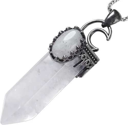 Miniatura 3 de TUMBEELLUWA Paquete de 2 collares con colgante de piedra de cristal natural con cadena para hombres y mujeres, péndulo de punta de cristal hexagonal