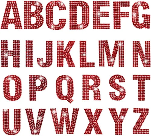 PRATIQUE Calcomanías de letras del alfabeto con diamantes de imitaci��n con purpurina, 26 letras autoadhesivas para arte y manualidades (rojo)
