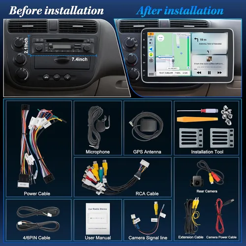 Miniatura 8 de [2G+64G] Radio de coche Bluetooth de 10.1 pulgadas con Bluetooth inalámbrico Apple Carplay Android Auto, pantalla táctil giratoria Receptores