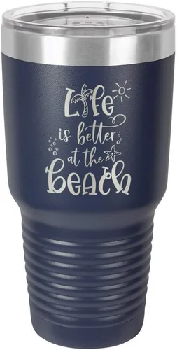 Miniatura 16 de La vida es mejor en la playa 3 grabado 30 oz vaso de acero con recubrimiento de polvo grabado láser taza de viaje de camello polar libre de BPA