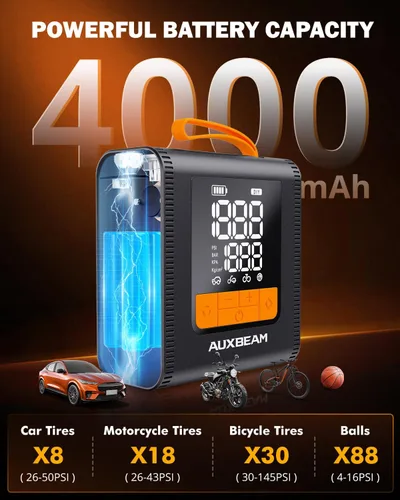 Miniatura 2 de AUXBEAM Inflador de neumáticos de la serie H4, compresor de aire portátil, 150PSI 2 en 1, inflador de neumáticos de automóvil, portátil, 4 modos