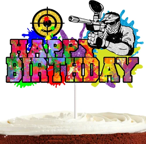 Paintball - Decoración de pastel de cumpleaños para niños y hombres, decoración de fiesta de juego de guerra de disparos, decoración de pastel de