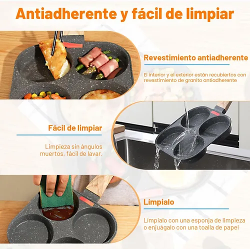 Miniatura 5 de AHFLRITO Sartén antiadherente para huevos de 4 tazas, sartén saludable de aluminio para omelette, sartén para tortilla de desayuno para huevos