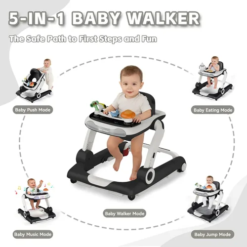 Miniatura 5 de Andador de bebé, Andador de bebé ajustable en altura con 4 marchas y ruedas, Centro de actividades para bebé 5 en 1, Andador con música y luces
