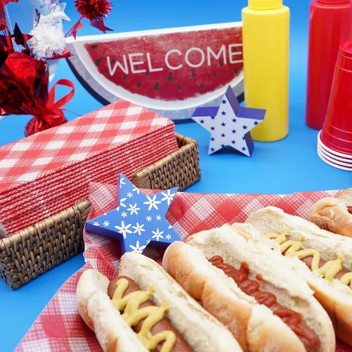Miniatura 4 de Servilletas de papel American Homestead - Servilletas desechables de tipo lino rojas a cuadros para cena - Servilletas de mesa de calidad de Rojo