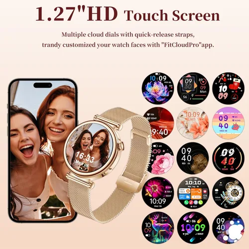 Miniatura 8 de Relojes inteligentes para mujer, reloj HD de 1.83 y 1.27 pulgadas con llamadas y mensajes/frecuencia cardíaca/sueño/ciclo femenino, reloj