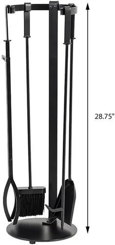 Miniatura 7 de Modern Ember Knoll - Juego de herramientas para chimenea en color negro, incluye cepillo, pala, póker de fuego, pinzas y soporte, construcción