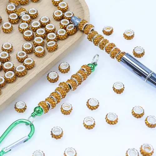 Miniatura 4 de Decoendiy 100 cuentas europeas de diamantes de imitación, cuentas espaciadoras sueltas de arcilla con agujeros grandes, cuentas espaciadoras sueltas