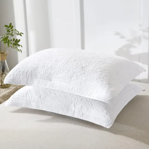 Miniatura 15 de WINLIFE Juego de 2 fundas de almohada acolchadas 100% algodón, estampado floral, tamaño King, color verde