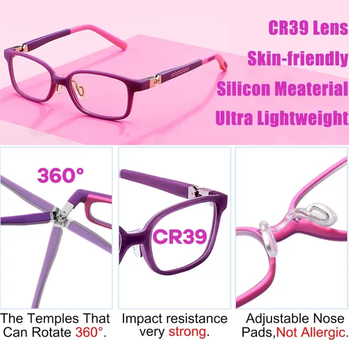 Miniatura 3 de 180° Hinges TR90 - Lentes de computadora para niños: Lentes de bloqueo de luz azul para niñas. Lentes de protección contra la radiación Púrpura
