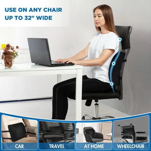 Miniatura 2 de Niceeday Almohada de Apoyo Lumbar para Silla de Oficina y Coche, Cojín de Espuma Viscoelástica para Alivio del Dolor Lumbar en Sillas de Oficina