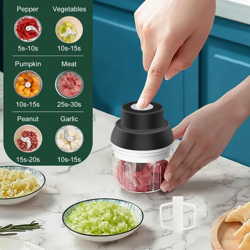 Miniatura 6 de Picadora de ajos eléctrica, 250ML trituradora de ajos con batidor de huevos, mini picadora de verduras portátil, molinillo y machacador de cebollas