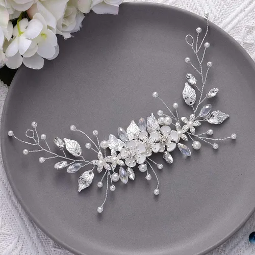 Miniatura 7 de GORAIS Accesorio para el cabello de novia para boda, diseño de flores de vid y diamantes de imitación, accesorio para el cabello para mujer