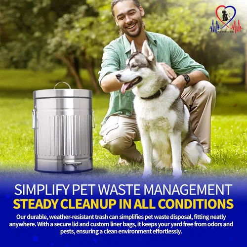 Pet Fit For Life - Bote de basura de acero con tapa, papelera de acero galvanizado, pedal de pie, forro interior de plástico, bolsas de