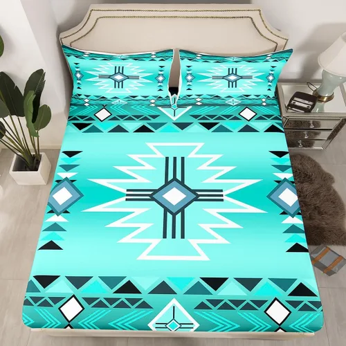Miniatura 33 de Homewish Western Fitted Sheets Twin Size (No Flat),Retro Country Tribal Bedding Set 2Pcs,Kids Girls Boys Room Decor,Southwest Aztec Stripes Bed