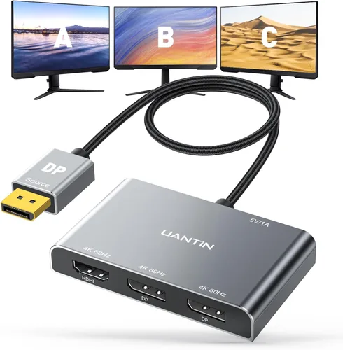 Miniatura 8 de UANTIN Divisor DisplayPort a HDMI para 3 monitores, adaptador de pantalla extendida 4K @60Hz, 1 DP en 3 salidas HDMI MST Hub para múltiples