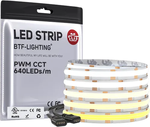 BTF-LIGHTING FCOB COB CCT - Tira LED flexible de alta densidad de 16.4 pies, 640LED/m, sintonizable, 3000K-6000K, CRI 90+, cinta de luz LED DC24V