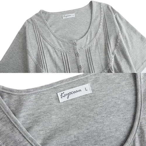 Miniatura 9 de Keyocean - Camisón de manga corta para mujer, 100 % algodón, suave, cómodo, ligero, con encaje, para verano, ropa de dormir