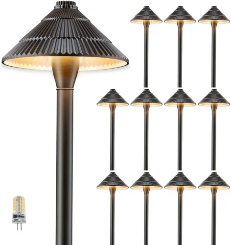 Miniatura 18 de Gardenreet Luces de camino de bajo voltaje de latón, luces LED de camino de paisaje, luces de patio al aire libre impermeables IP65, 12 V con cable