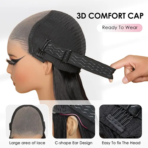 Miniatura 6 de Beluck Peluca de cabello humano lacio de densidad 250, sin pegamento, precortada 3 en 1, precortada 3 en 1, peluca de 15A 6x6 HD, con cierre