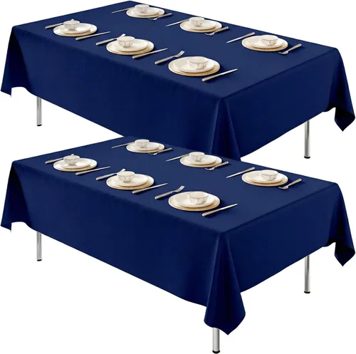 Miniatura 25 de Fixwal Paquete de 2 manteles rectangulares negros de 60 x 102 pulgadas, reutilizables, resistentes, lavables, para mesas de 6 pies, bodas, fiestas