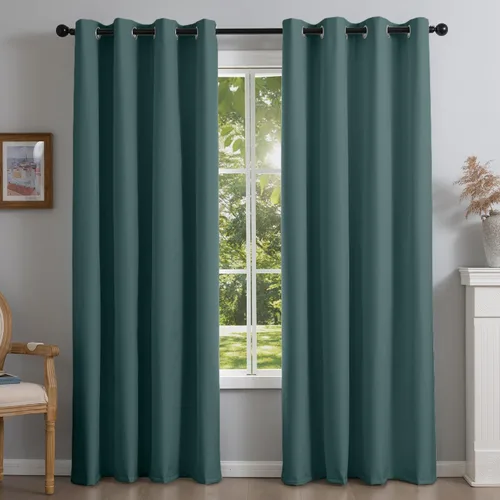 Miniatura 10 de NFPA701 Cortinas estándar ignífugas sin flúor de 63 pulgadas, 2 paneles, cortinas 100% opacas para dormitorio, sala de estar, cortina