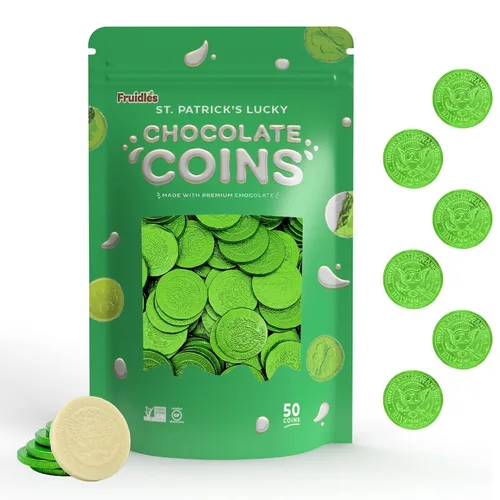 Miniatura 7 de Fruidles Monedas de chocolate con leche blanca del día de San Patricio, monedas verdes, moneda de chocolate con leche