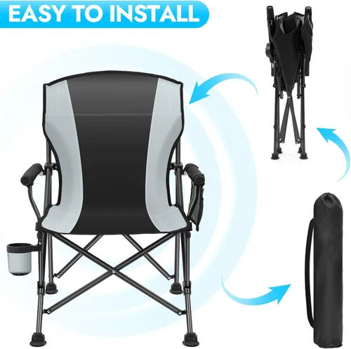 Miniatura 3 de Paquete de 2 sillas de camping plegables de gran tamaño para adultos, soporta 450 libras, silla de camping resistente con bolsillos laterales, silla