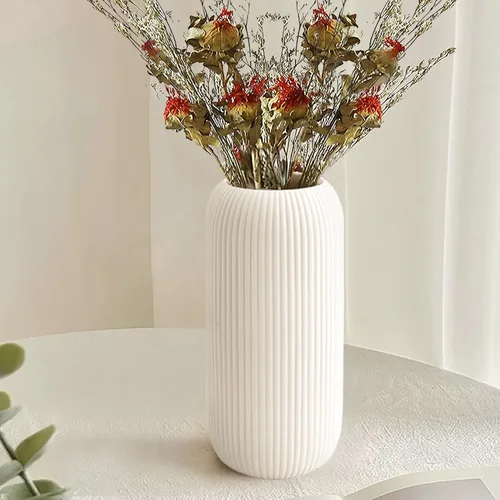 Miniatura 2 de Jarrón de cerámica para flores – Jarrón moderno pequeño con textura acanalada para decoración del hogar, hierba de pampas, decorativo, de granja
