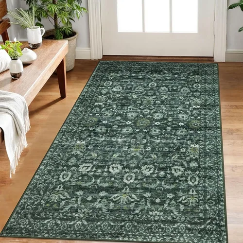 Miniatura 38 de Lansny Alfombra bohemia de 2 x 3 pulgadas, lavable, color negro, azul marino, floral, alfombra de cocina, alfombra de área pequeña de lana