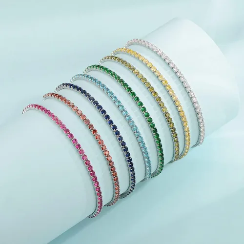 Miniatura 4 de Pulseras de tenis de plata de ley con piedra natal para mujer, pulsera de bolo de tenis de 0.098 in, joyería de moda, regalos de cumpleaños