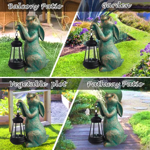 Miniatura 6 de JOYBEE - Estatuas de jardín de conejo con linterna solar para decoración al aire libre, figuras solares de conejo, decoraciones de luces para patio