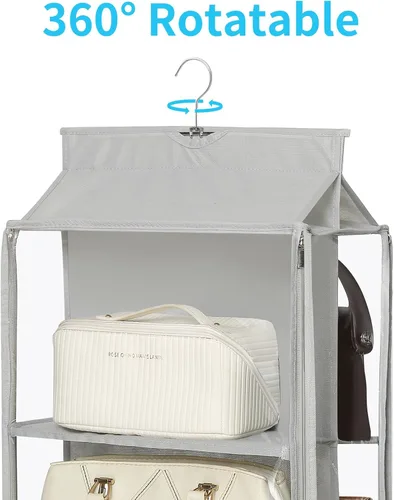 Miniatura 18 de Organizador de bolso colgante de 8 rejillas en 1 paquete con cremalleras dobles, organizador de bolso visible para armario, soporte