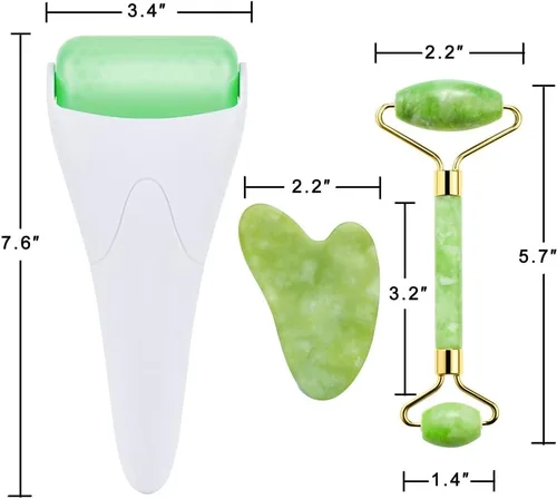 Miniatura 7 de AECW Juego de rodillo de jade natural 3 en 1 y Gua Sha para cara y ojos, rodillo de masaje de enfriamiento facial