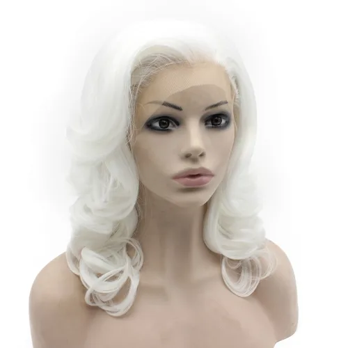 Miniatura 2 de Mxangel - Peluca de fiesta de disfraces con encaje frontal blanco ondulado hasta el hombro