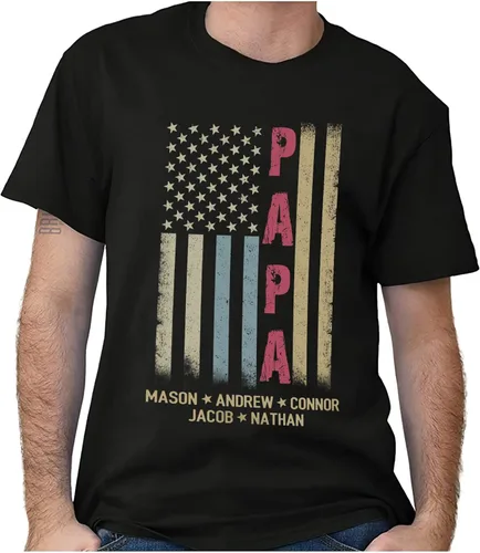 Miniatura 3 de Personalized Grandpa Papa Dad Kids Grandkids with Name T-Shirt, Custom Grandpa Papa Fathers Day Christmas Birthday Gifts.