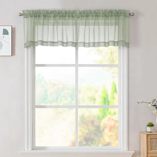 Miniatura 16 de OVZME - Cortinas traslúcidas blancas de 45 pulgadas de largo, 2 paneles, cortinas de gasa con bolsillo para barra para ventanas pequeñas, cada una