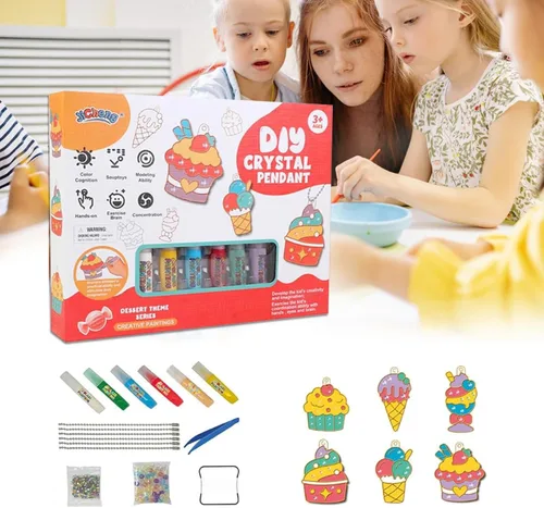 Miniatura 8 de Juego de manualidades y manualidades de pintura de cristal, kit de colgante de cristal para bricolaje, arte de pintura de ventana, kit de colgante