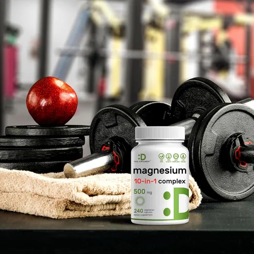 Miniatura 6 de Complejo de magnesio de 500 mg, 240 cápsulas vegetales – 10 en 1 glicinato, citrato, malato, óxido y más – 100% quelado para una fácil absorción