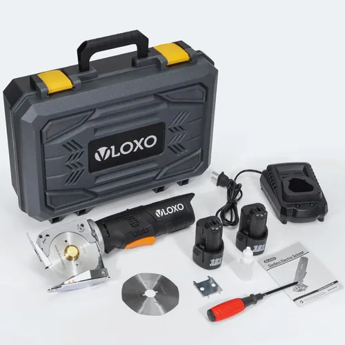 Miniatura 9 de VLOXO Tijeras eléctricas rotativas de tela sin cable, tijeras eléctricas recargables para cuero con bloqueo de seguridad, cortador de múltiples