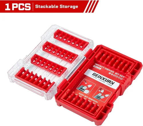 Miniatura 2 de Geinxurn Caja de almacenamiento roja de 1 pieza, caja de piezas pequeñas con divisor desmontable, caja de juego de brocas de destornillador