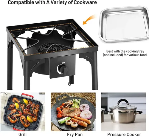 Miniatura 5 de Happygrill Estufa de campamento individual para exteriores, estufa de campamento de gas propano de alta presión con patas desmontables, salida