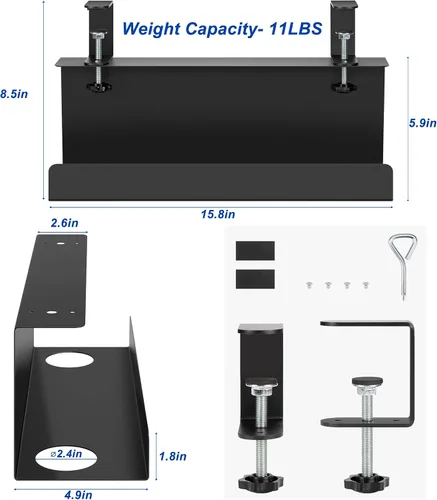 Miniatura 2 de ZhiYo Bandeja de acero para organizar cables de 15.8 pulgadas debajo del escritorio, bandeja de cables XL con abrazadera debajo de la mesa